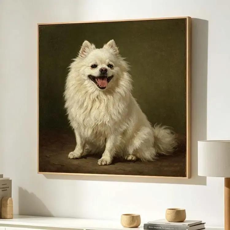 memorial heirloom hand painted pet oil painting framed pomeranian dog canvas wall hanging memorial artwork