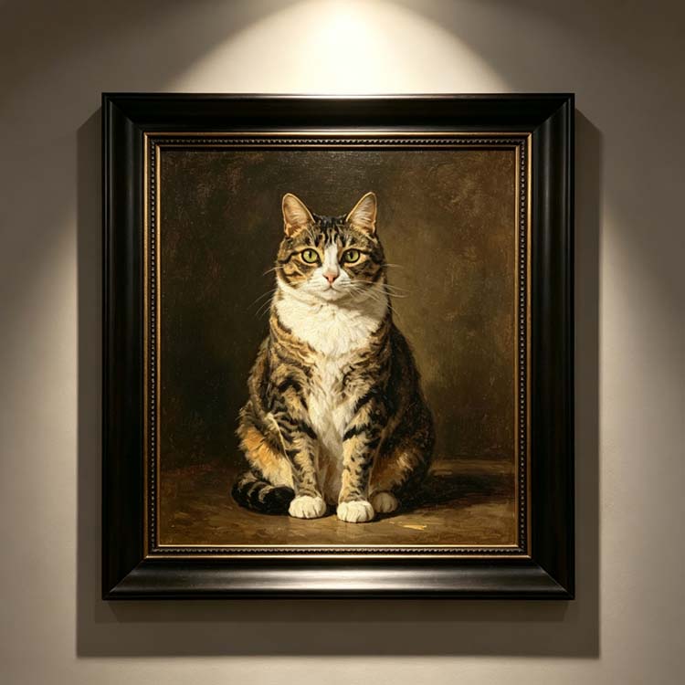 Custom framed hand painted tabby cat ainting, heirloom vintage framed tabby cat portrait wall art memorial gift