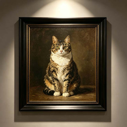 Custom framed hand painted tabby cat ainting, heirloom vintage framed tabby cat portrait wall art memorial gift