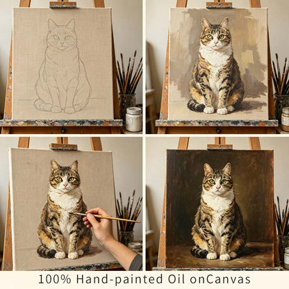 hand painted custom pet oil painting, 100% handmade step-by-step production process for cat canvas portrait