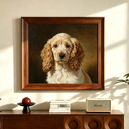 hand painted custom pet oil painting, framed cocker spaniel memorial pet portrait wall decor