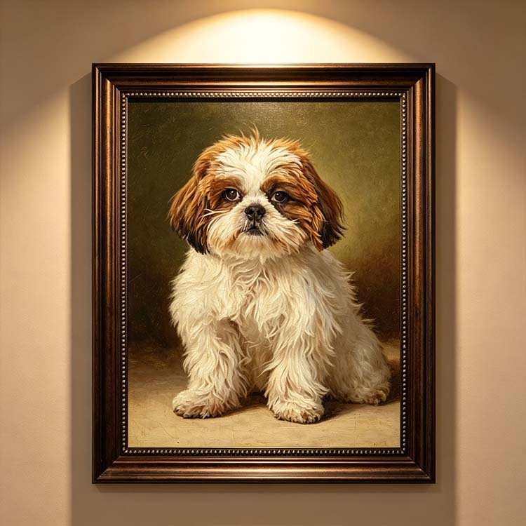 memorial heirloom hand painted pet oil painting framed shih tzu dog heirloom memorial wall decor