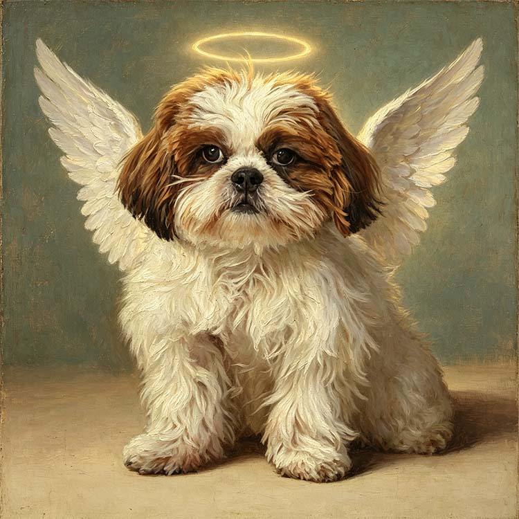 memorial heirloom hand painted pet oil painting angel wing shih tzu dog canvas pet loss memorial artwork