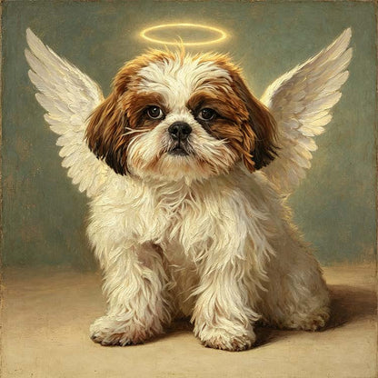memorial heirloom hand painted pet oil painting angel wing shih tzu dog canvas pet loss memorial artwork