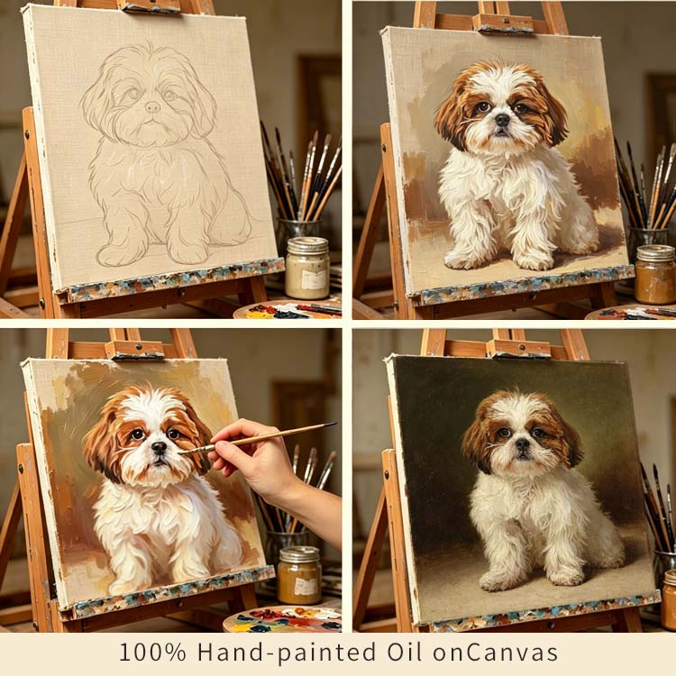 memorial heirloom hand painted pet oil painting step-by-step handmade painting process for shih tzu dog
