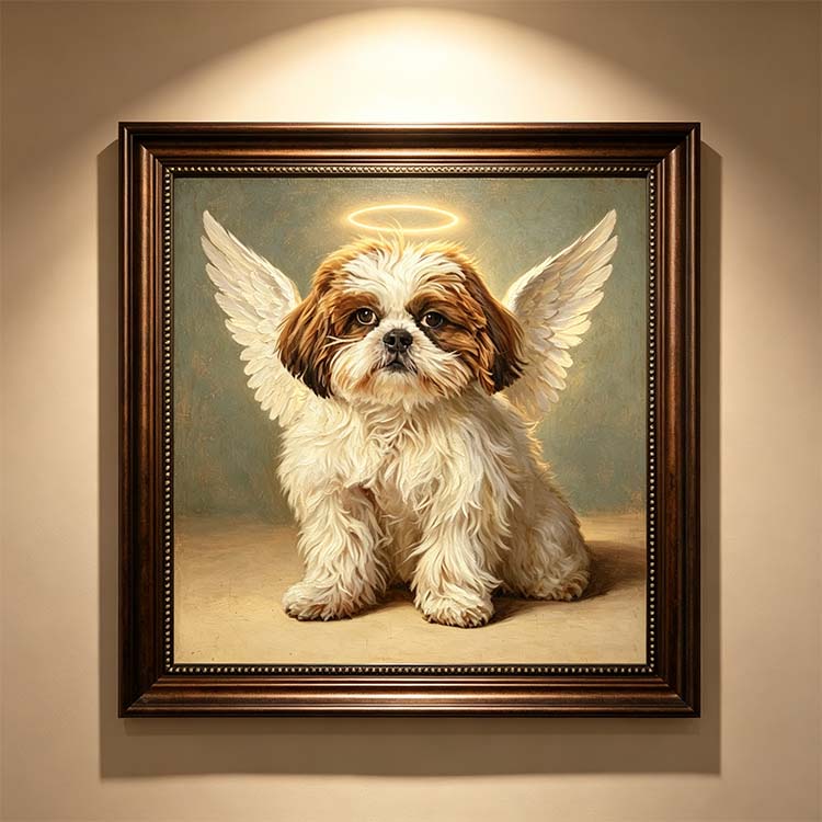 memorial heirloom hand painted pet oil painting framed angel shih tzu dog memorial portrait wall art