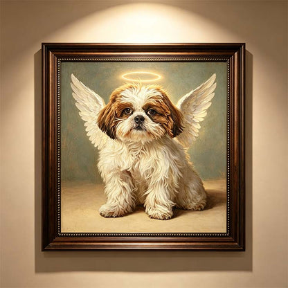 memorial heirloom hand painted pet oil painting framed angel shih tzu dog memorial portrait wall art