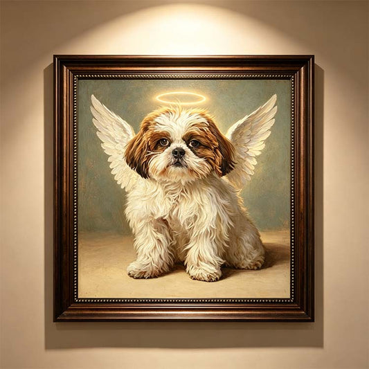 memorial heirloom hand painted pet oil painting framed angel shih tzu dog memorial portrait wall art