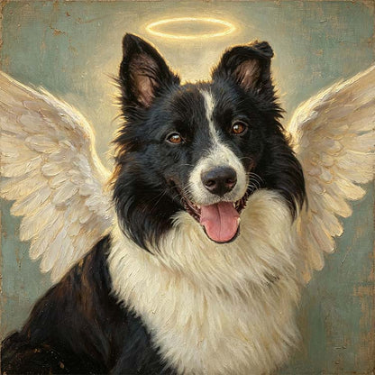 memorial heirloom hand painted pet oil painting angel wing border collie dog pet loss memorial portrait