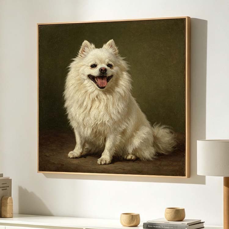 memorial heirloom hand painted pet oil painting framed pomeranian dog canvas wall hanging memorial artwork