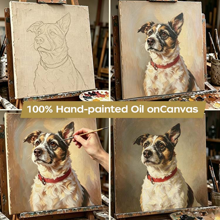 custom hand painted pet bust oil painting step-by-step handmade production process guide