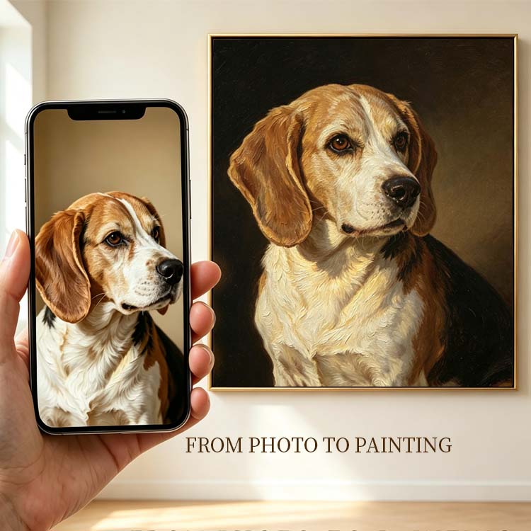 hand painted custom pet oil painting, photo to beagle dog hand painted portrait pet loss memorial artwork