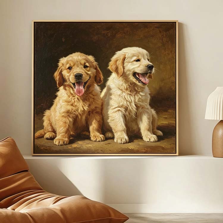 hand painted custom pet oil painting, two golden retrievers double pet hand painted canvas artwork